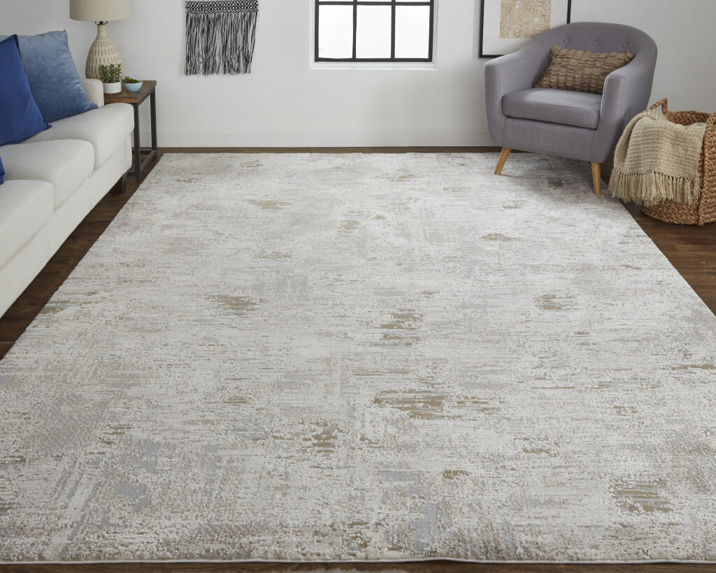 7' X 10' Gray and Ivory Abstract Power Loom Distressed Area Rug