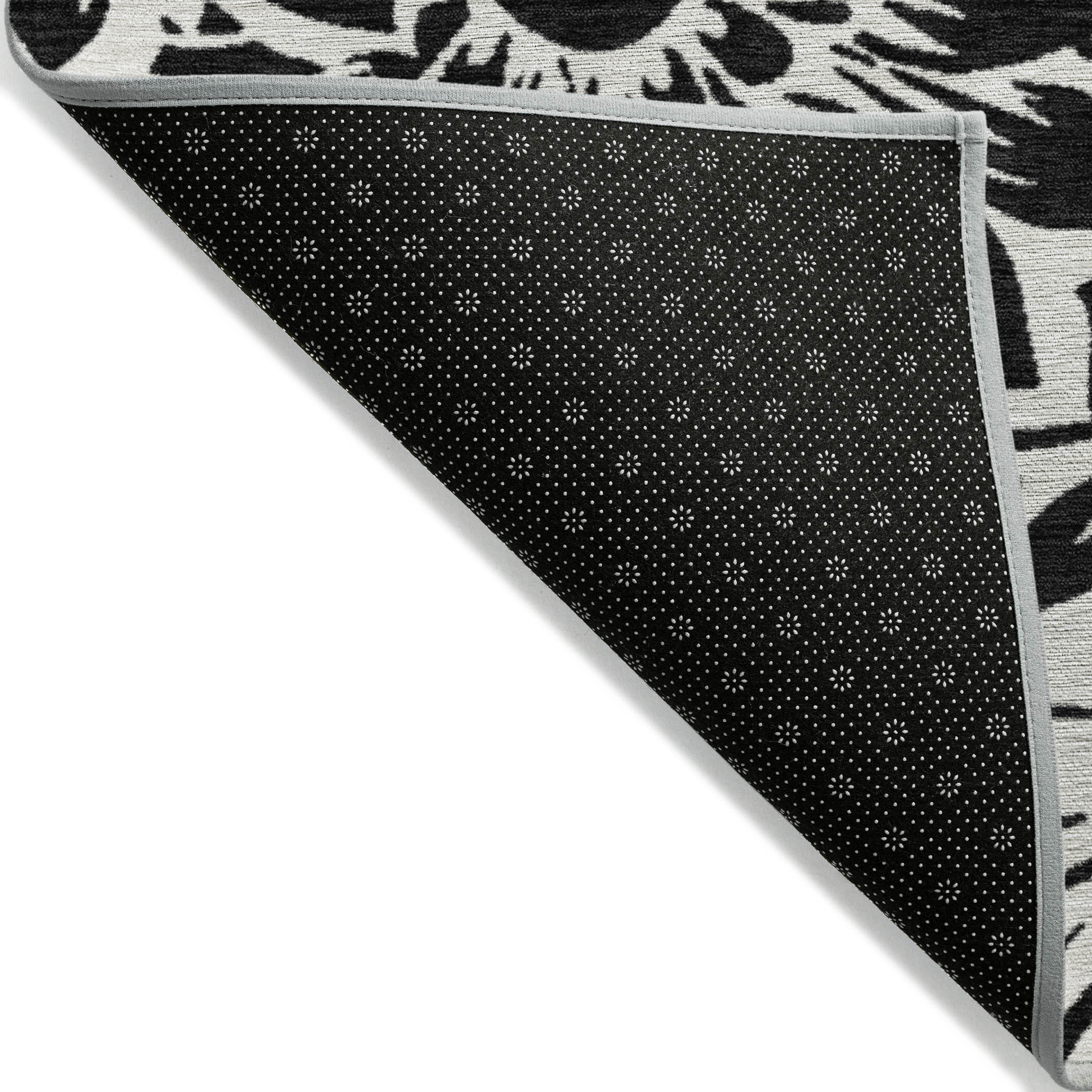 8' Runner Black and Ivory Floral Washable Non Skid Indoor Outdoor Runner Rug