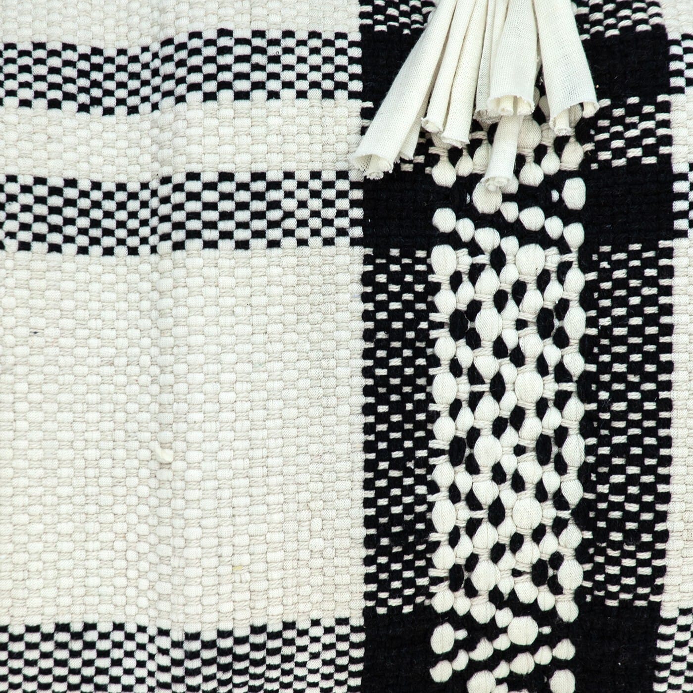 12" X 35" Black and White Plaid Cotton Lumbar Throw Pillow With Fringe