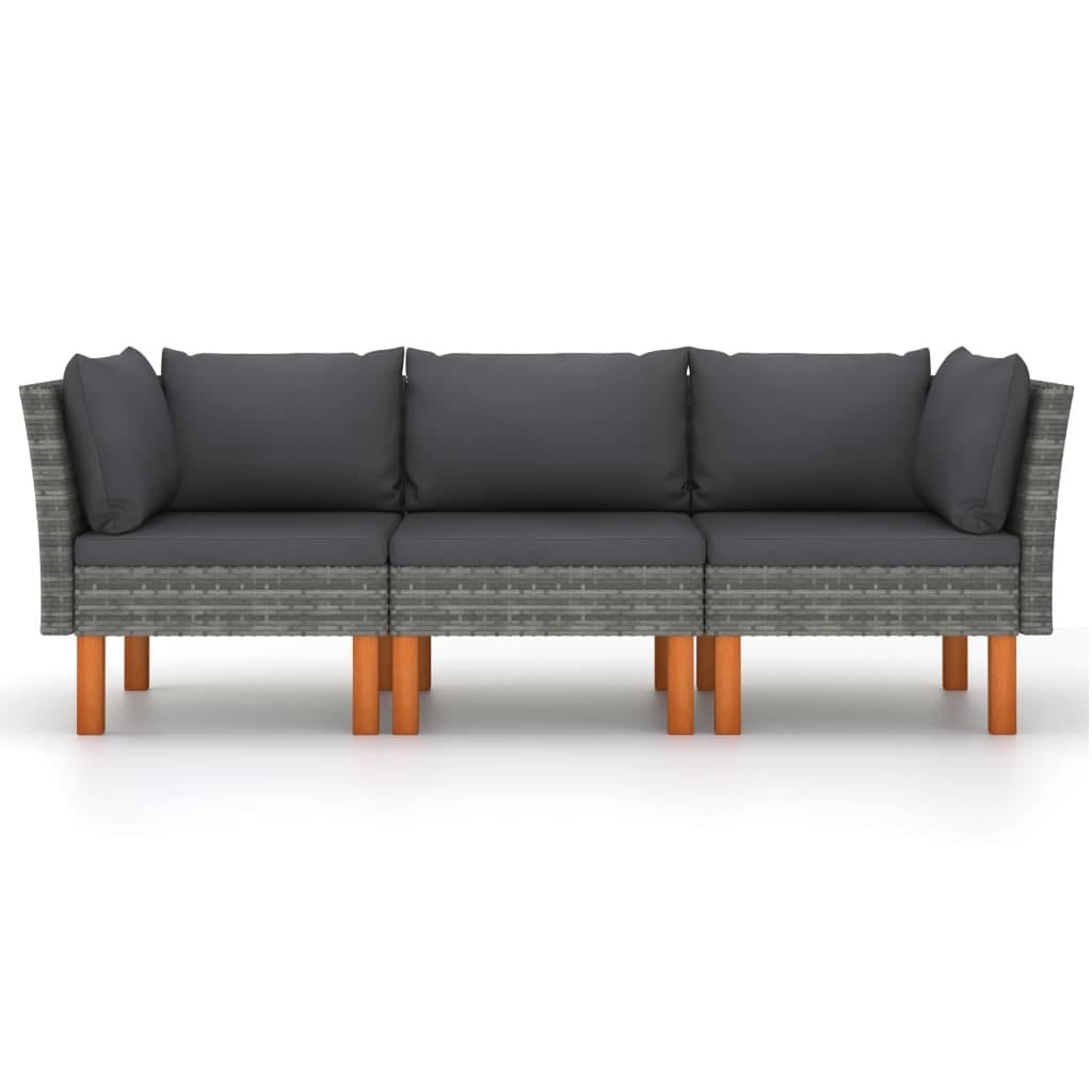 3-Seater Patio Sofa with Cushions Gray Poly Rattan