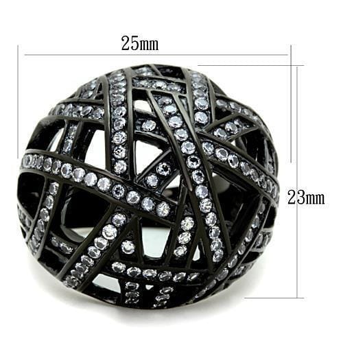 TK1734 - IP Black(Ion Plating) Stainless Steel Ring with AAA Grade CZ in Clear