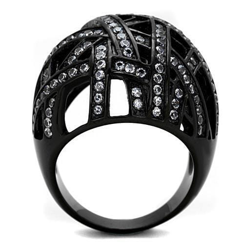 TK1734 - IP Black(Ion Plating) Stainless Steel Ring with AAA Grade CZ in Clear