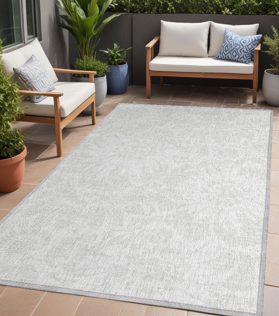 5' X 8' Ivory Floral Washable Non Skid Indoor Outdoor Area Rug