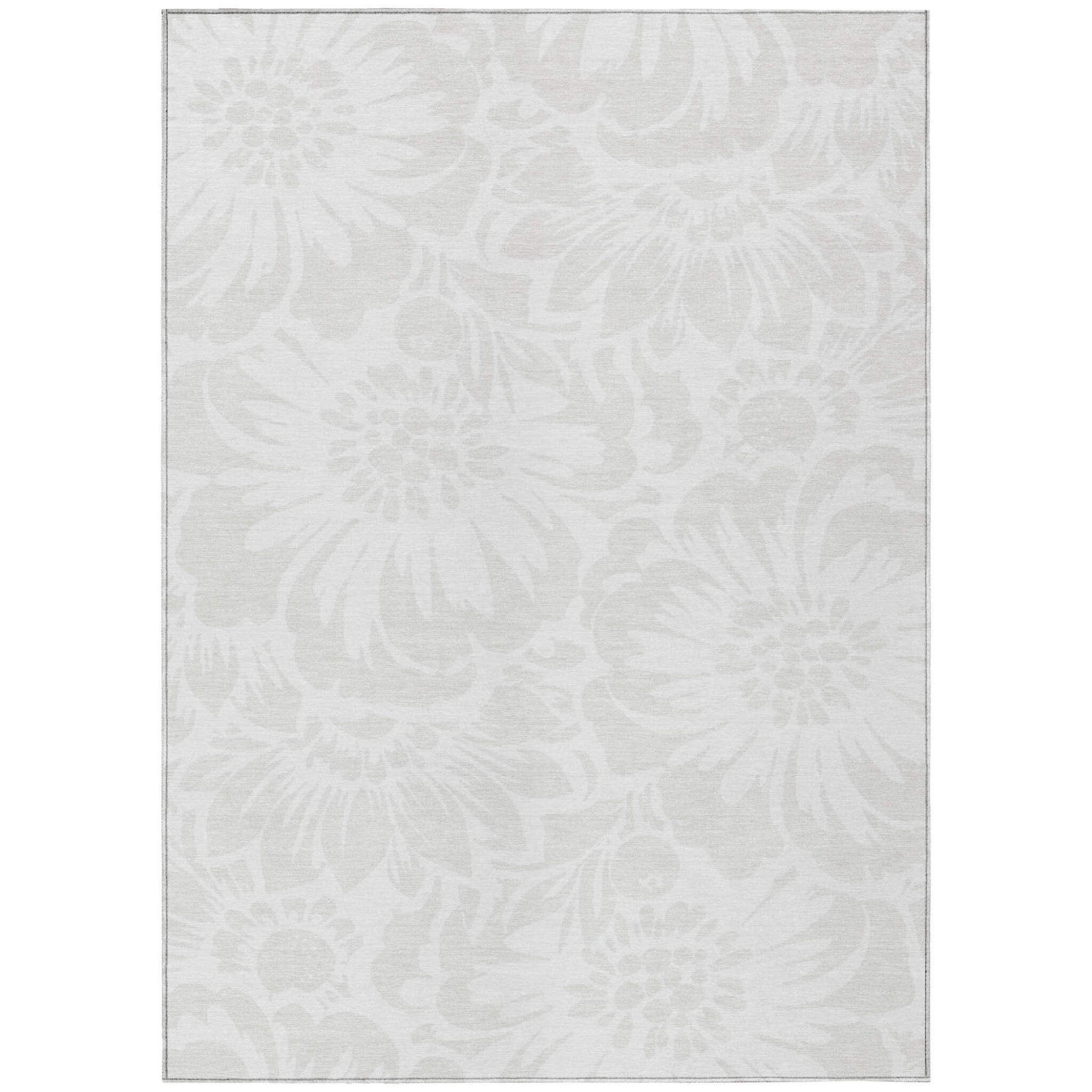 5' X 8' Ivory Floral Washable Non Skid Indoor Outdoor Area Rug