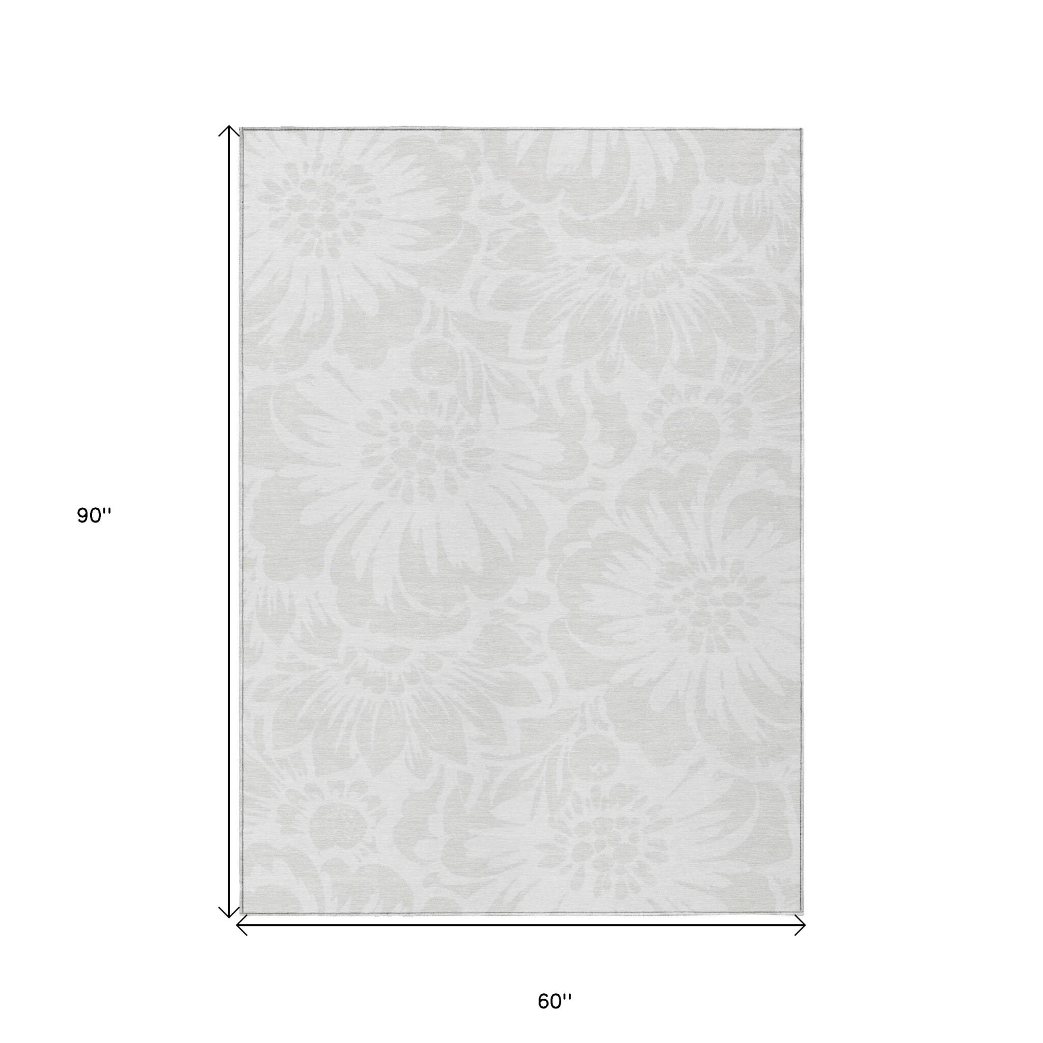 5' X 8' Ivory Floral Washable Non Skid Indoor Outdoor Area Rug