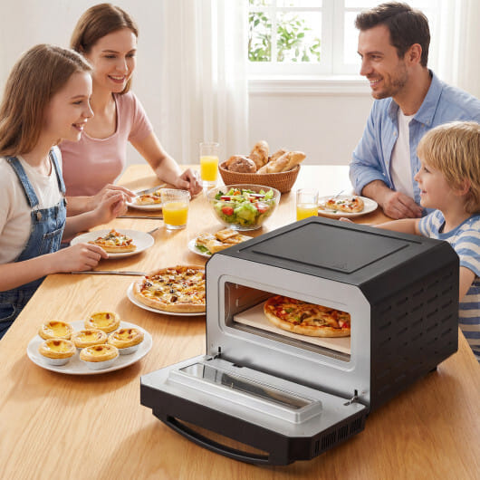 Costway Indoor Electric Pizza Oven Countertop Pizza Oven for 12 Inch Pizzas-Black - Color: Black