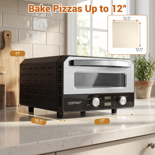 Costway Indoor Electric Pizza Oven Countertop Pizza Oven for 12 Inch Pizzas-Black - Color: Black