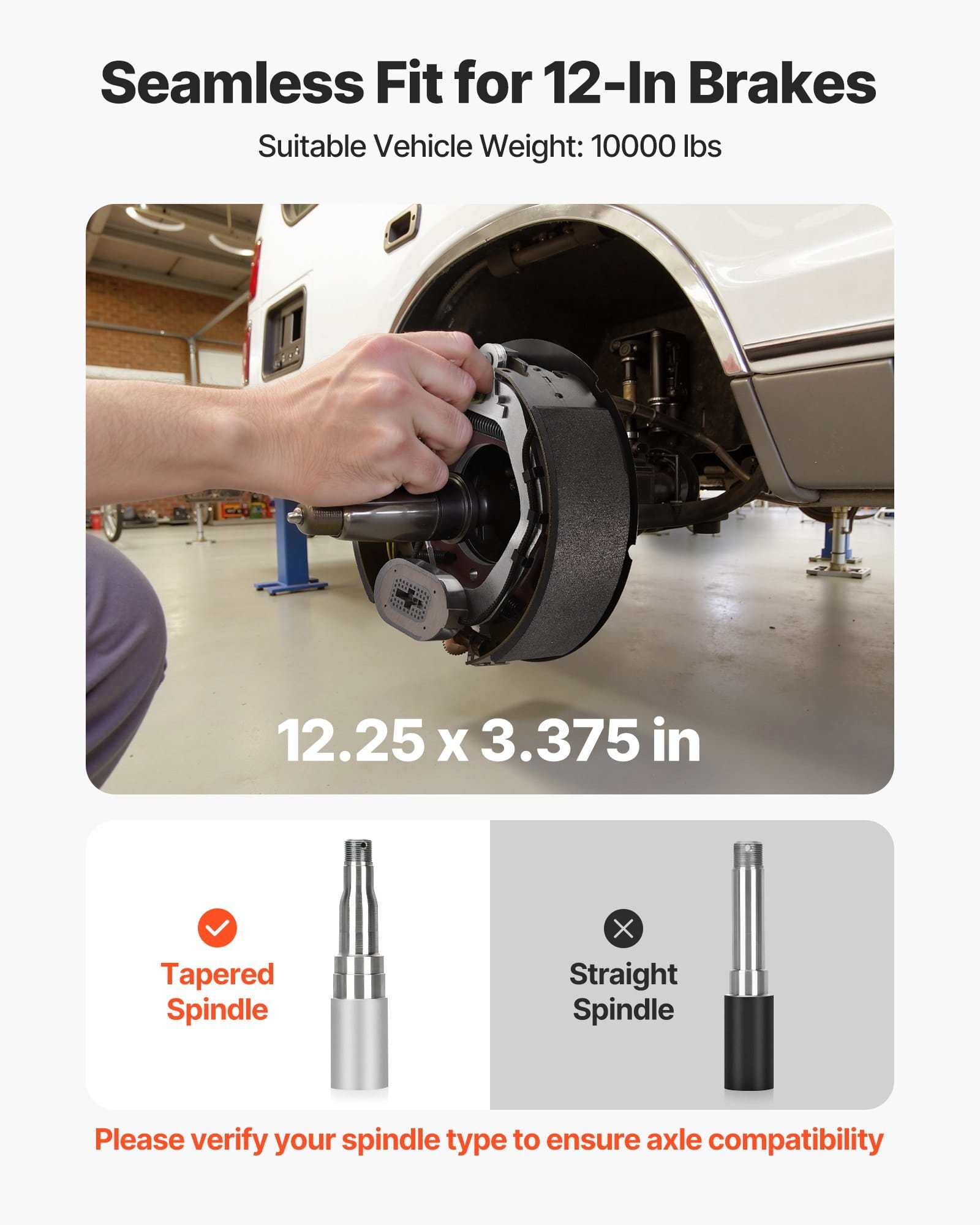 Electric Trailer Brake Kit, 12.25 x 3.375 Inch, 2 Pairs Self-Adjusting Electric Brakes Kit for 10000 lbs Trailer Axle, Backing Plates for Braking System Part Replacement, Fit for Trailers, RVs