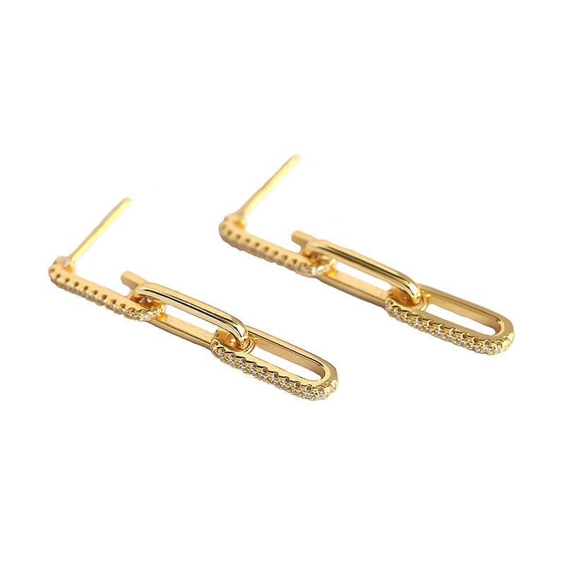 Office CZ Hollow Chain 925 Sterling Silver Dangling Earrings
