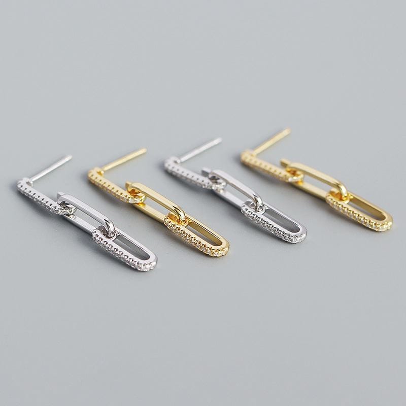 Office CZ Hollow Chain 925 Sterling Silver Dangling Earrings