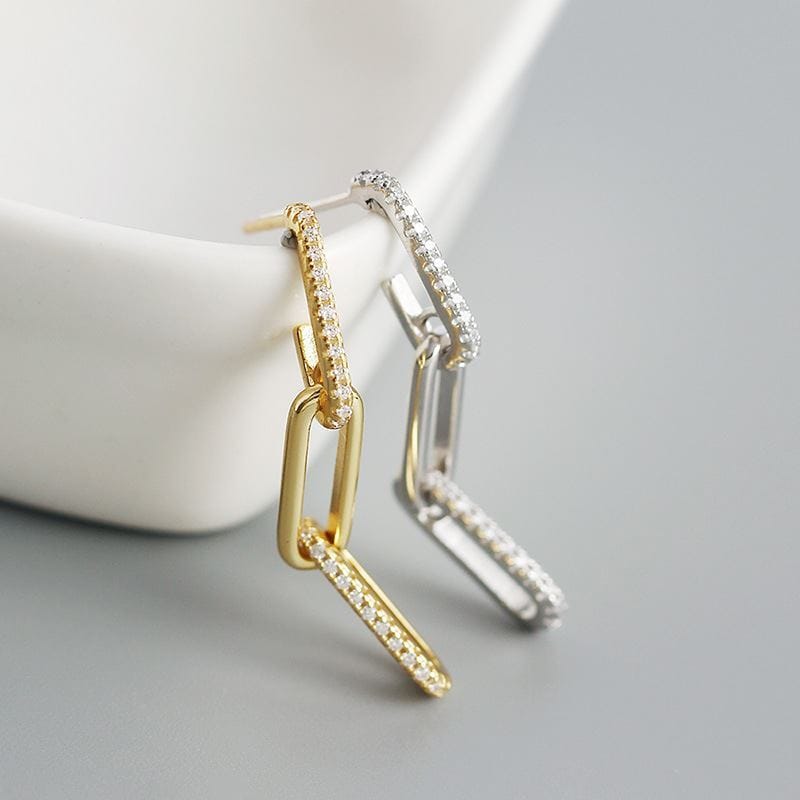 Office CZ Hollow Chain 925 Sterling Silver Dangling Earrings