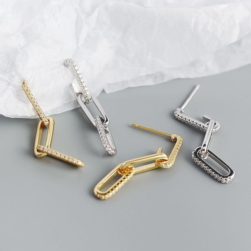 Office CZ Hollow Chain 925 Sterling Silver Dangling Earrings