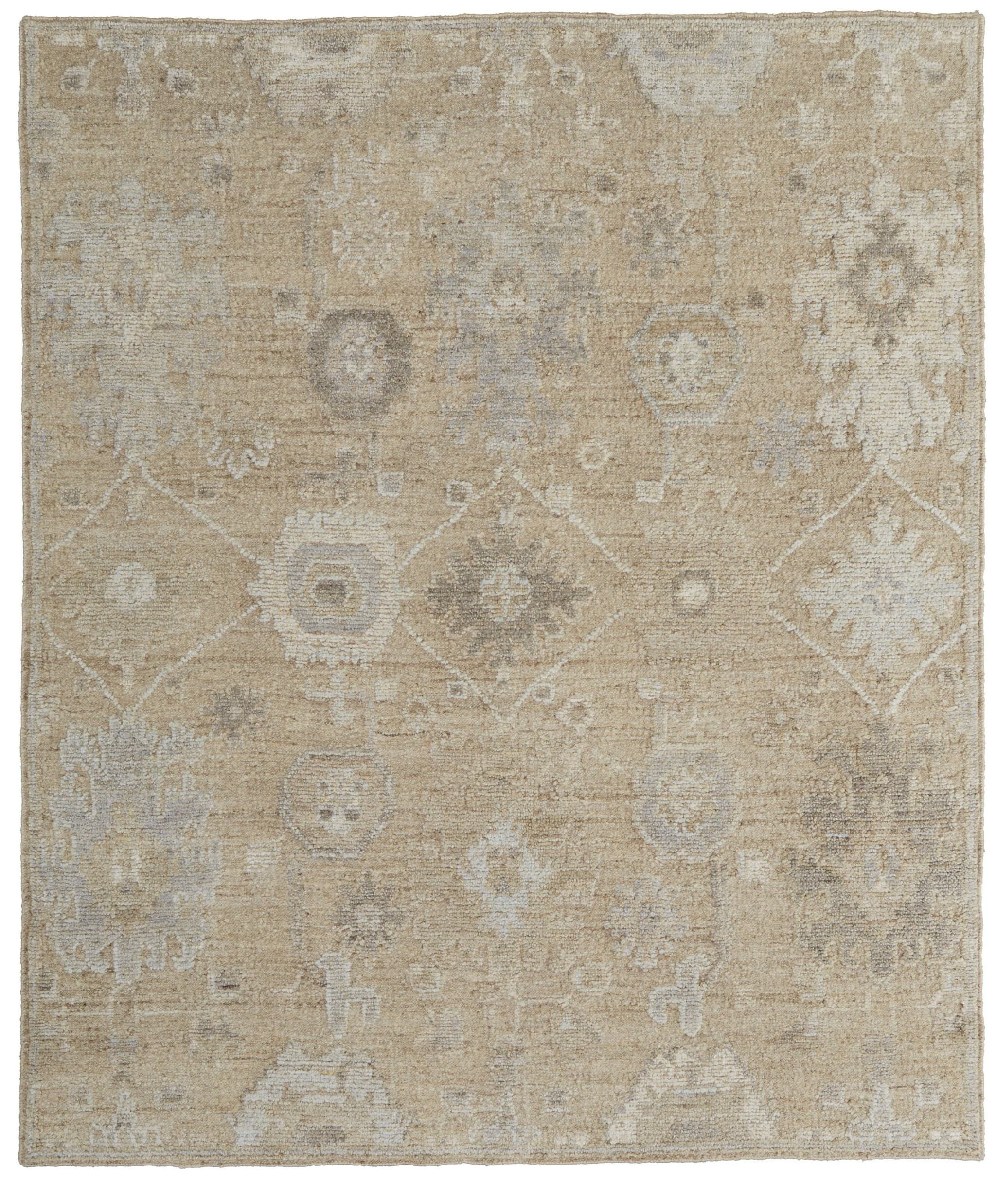 12' X 15' Tan and Ivory Wool Floral Hand Knotted Area Rug