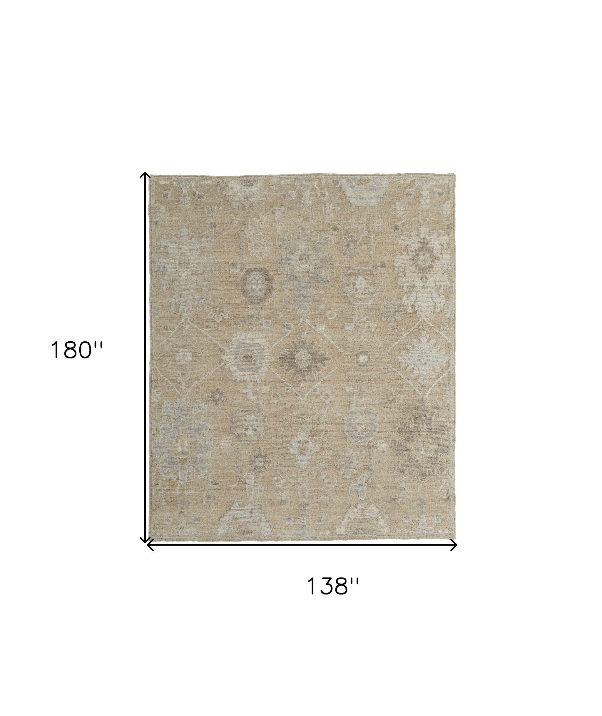12' X 15' Tan and Ivory Wool Floral Hand Knotted Area Rug