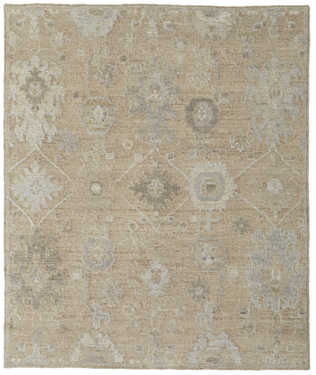 12' X 15' Tan and Ivory Wool Floral Hand Knotted Area Rug