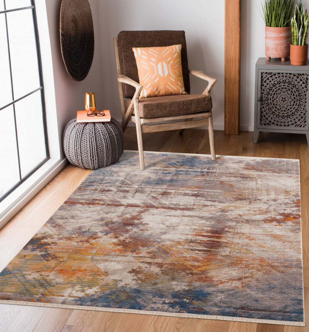 8' X 10' Gray Abstract Distressed Area Rug