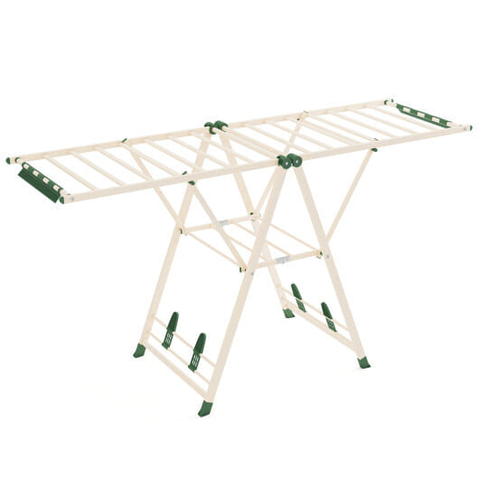 72.5 Inches Clothes Drying Rack with Height Adjustable Wings-Beige - Color: Beige