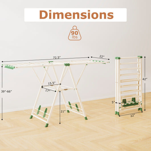 72.5 Inches Clothes Drying Rack with Height Adjustable Wings-Beige - Color: Beige