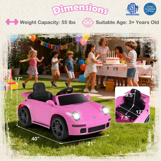 12V Electric Ride On Car Licensed RUF CTR with Remote Control and Music-Pink