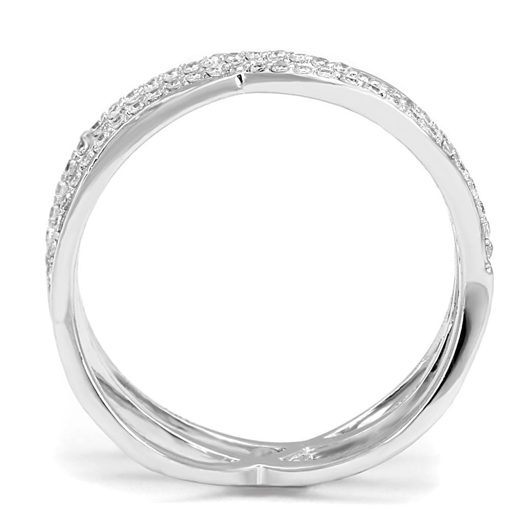 TS602 - Rhodium 925 Sterling Silver Ring with AAA Grade CZ in Clear