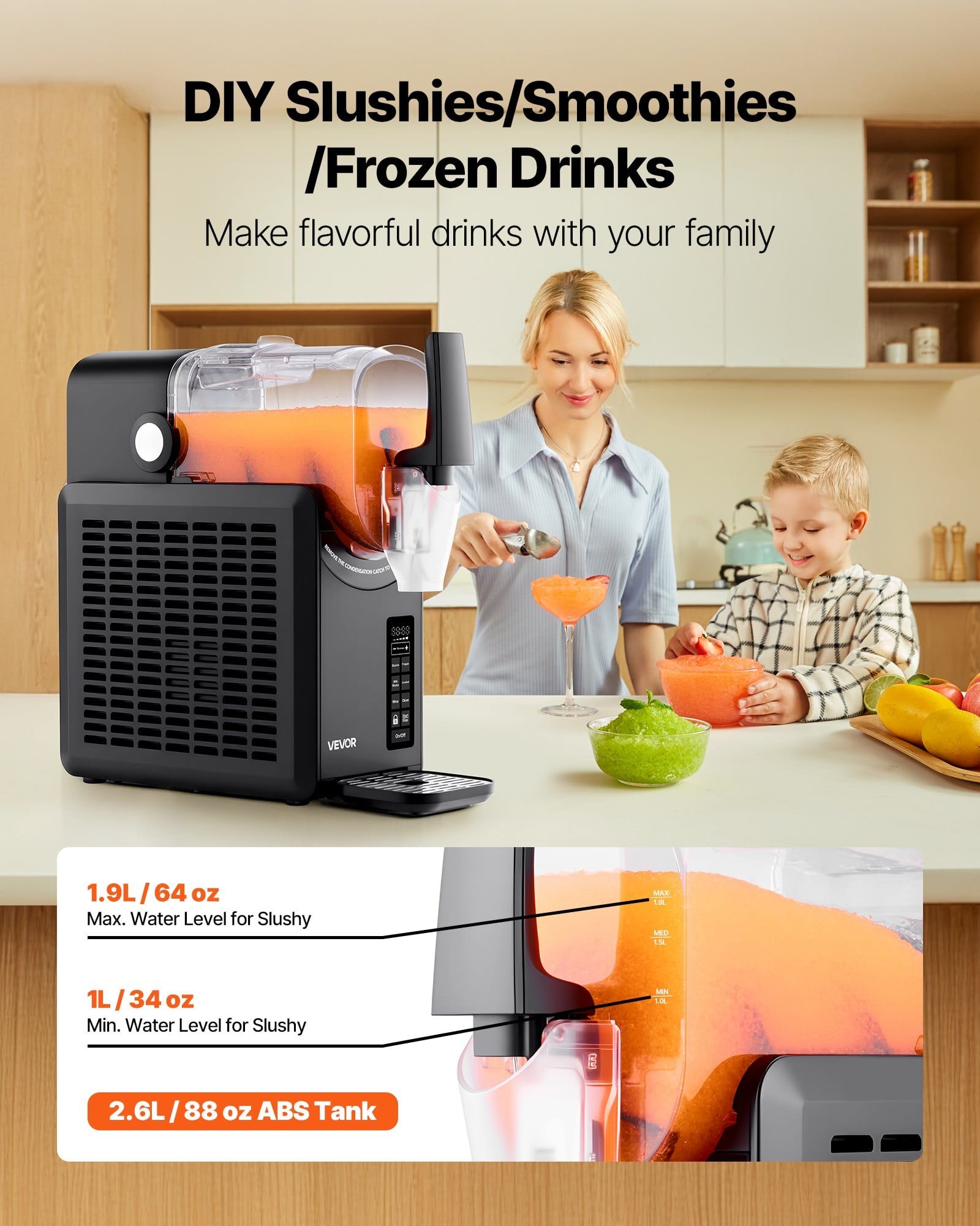 Slushie Machine, 2.6L/88oz No Ice Needed Slushy Machine for Home, Frozen Drink Maker with 5 Preset Programs, Margarita Machine with Self-Cleaning, Frozen Margaritas, Frapp?©s, Milkshake & More