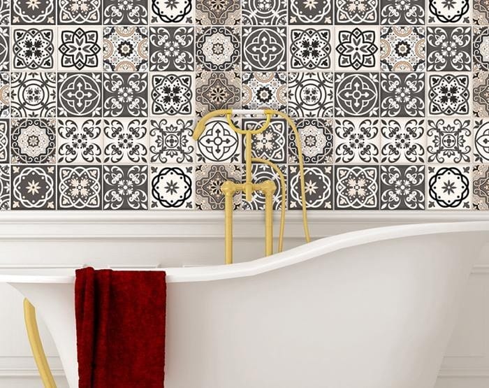 7" X 7" Charcoal And White Mosaic Peel And Stick Removable Tiles