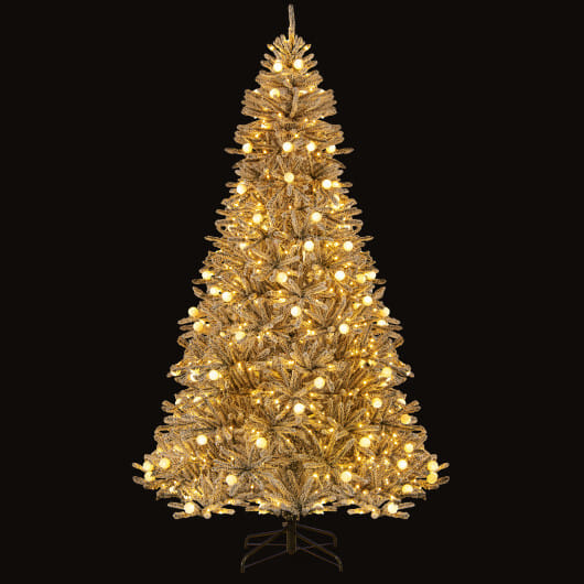 8 Feet Snow-flocked Artificial Christmas Tree Pre-lit Hinged with 81 Sphere Lights and Remote - Color: Green - Size: 8 ft