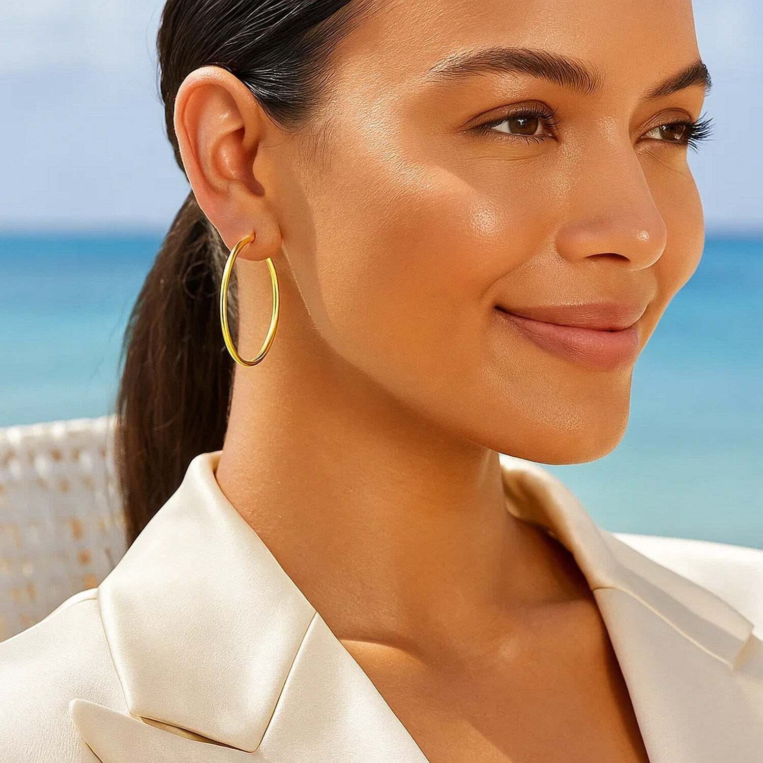 10k Yellow Gold Polished Hoop Earrings (2x40 mm)