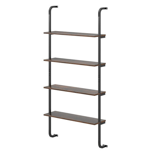 4-Tier Industrial Pipe Shelving with Metal Frame for Living Room Kitchen-Rustic Brown - Color: Rustic Brown