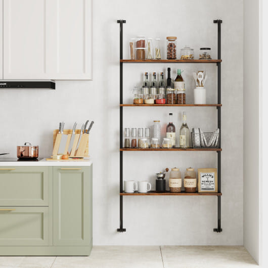 4-Tier Industrial Pipe Shelving with Metal Frame for Living Room Kitchen-Rustic Brown - Color: Rustic Brown