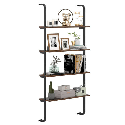 4-Tier Industrial Pipe Shelving with Metal Frame for Living Room Kitchen-Rustic Brown - Color: Rustic Brown