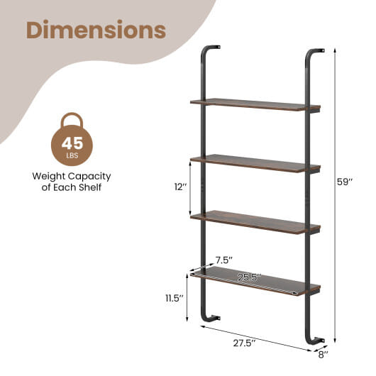 4-Tier Industrial Pipe Shelving with Metal Frame for Living Room Kitchen-Rustic Brown - Color: Rustic Brown