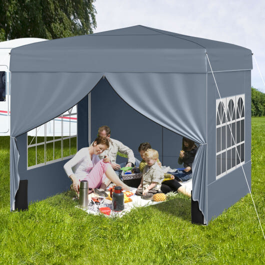 10 X 10 FT Pop up Canopy Tent Outdoor Patio Commercial Sunshade Shelter with 4 Sidewalls-Gray - Color: Gray