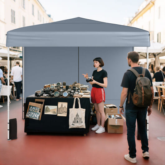 10 X 10 FT Pop up Canopy Tent Outdoor Patio Commercial Sunshade Shelter with 4 Sidewalls-Gray - Color: Gray