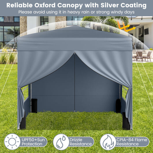 10 X 10 FT Pop up Canopy Tent Outdoor Patio Commercial Sunshade Shelter with 4 Sidewalls-Gray - Color: Gray