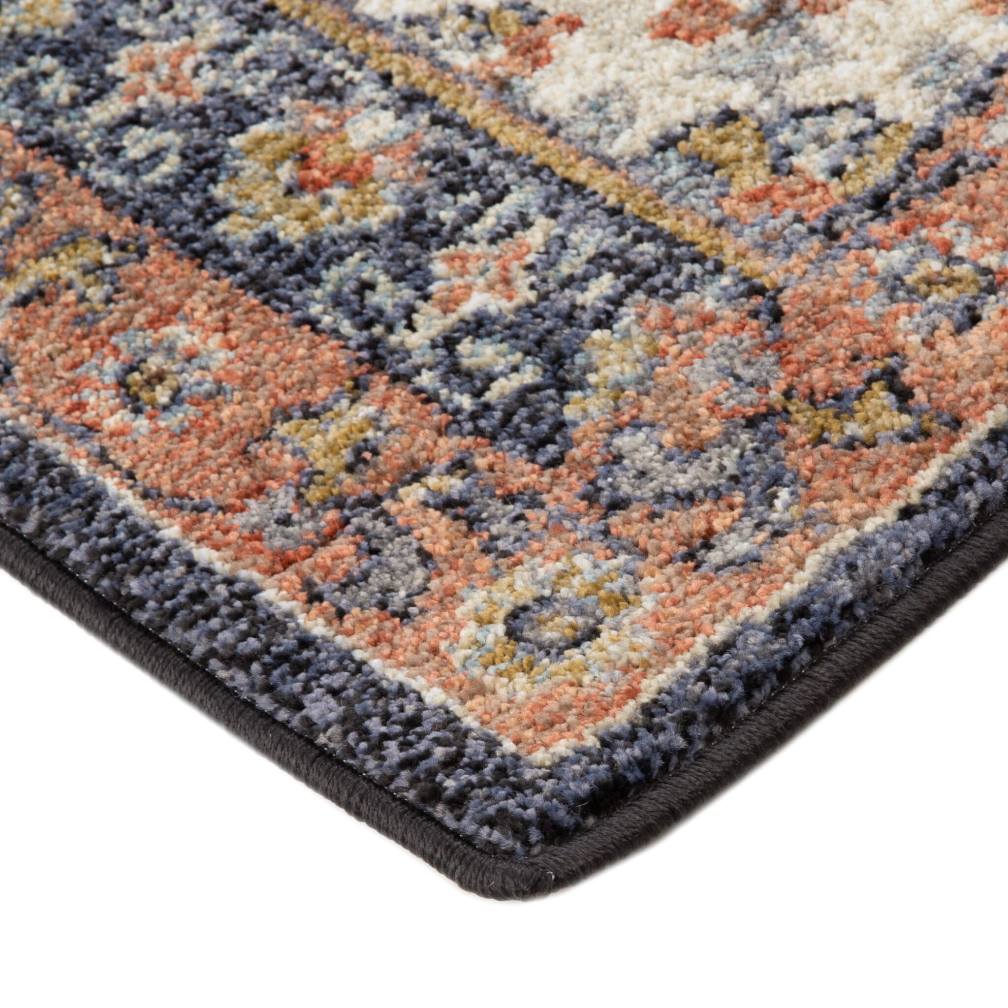 10' Ivory Navy and Orange Floral Power Loom Runner Rug