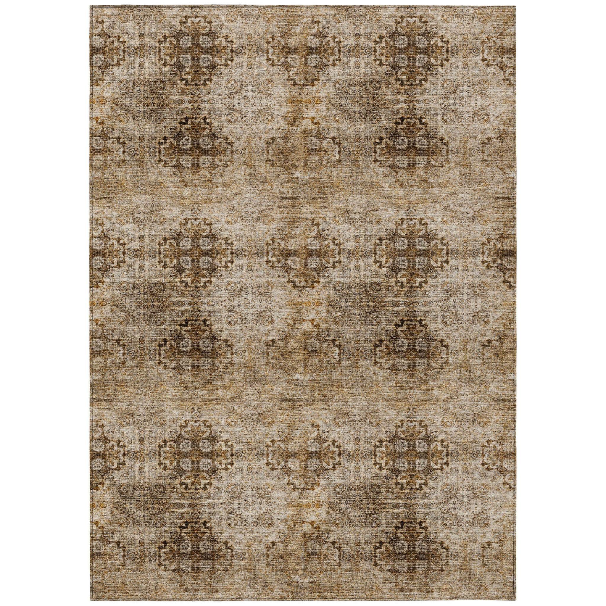 5' X 8' Taupe Floral Medallion Washable Non Skid Indoor Outdoor Area Rug