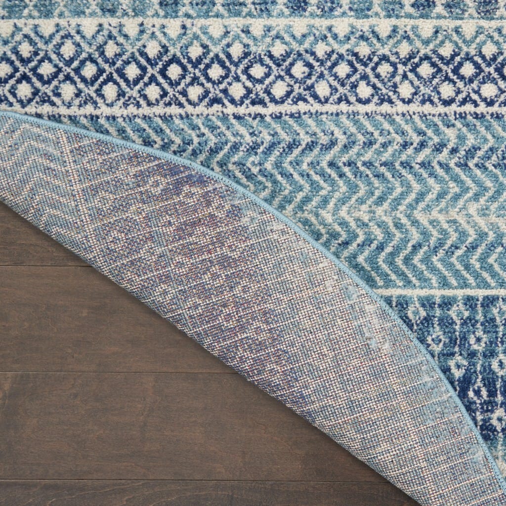 5' Navy Blue Round Southwestern Power Loom Area Rug