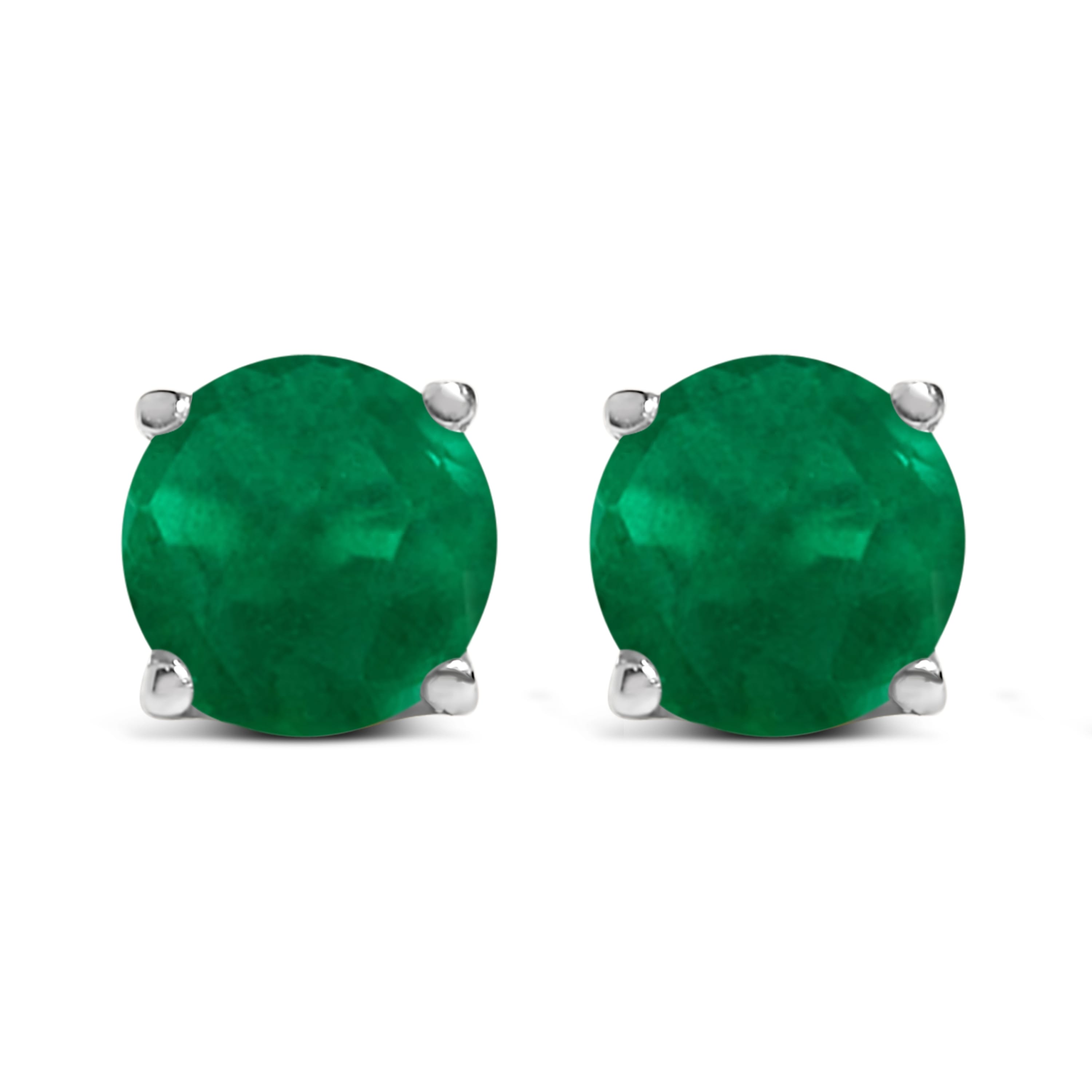14K White Gold 5X5MM Round Green Emerald Solitaire Stud Earrings