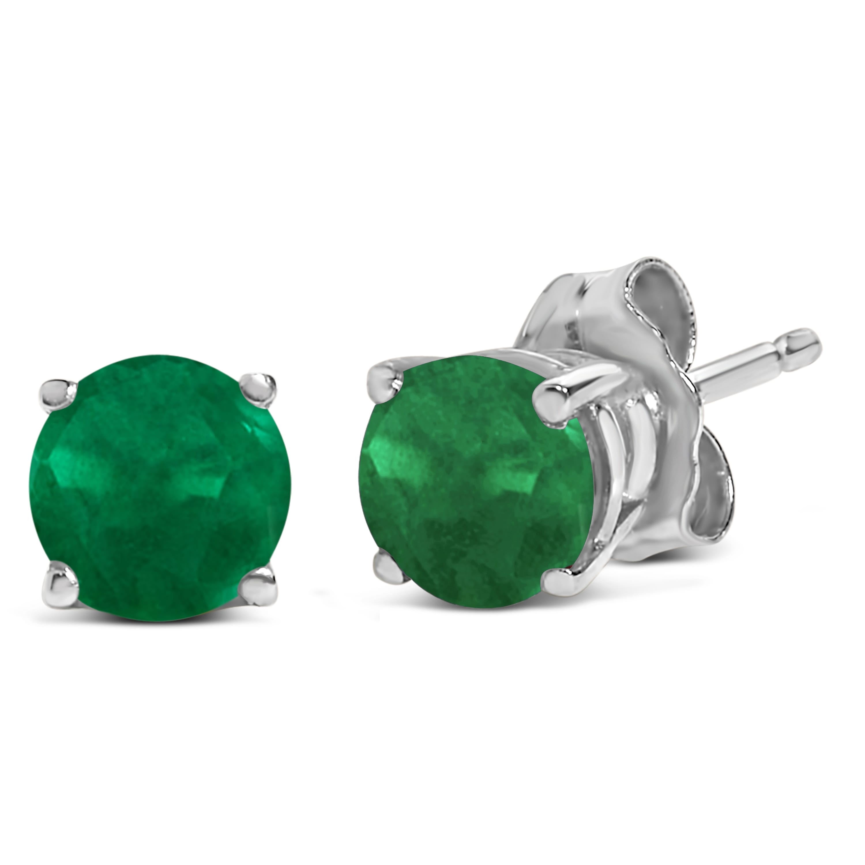 14K White Gold 5X5MM Round Green Emerald Solitaire Stud Earrings
