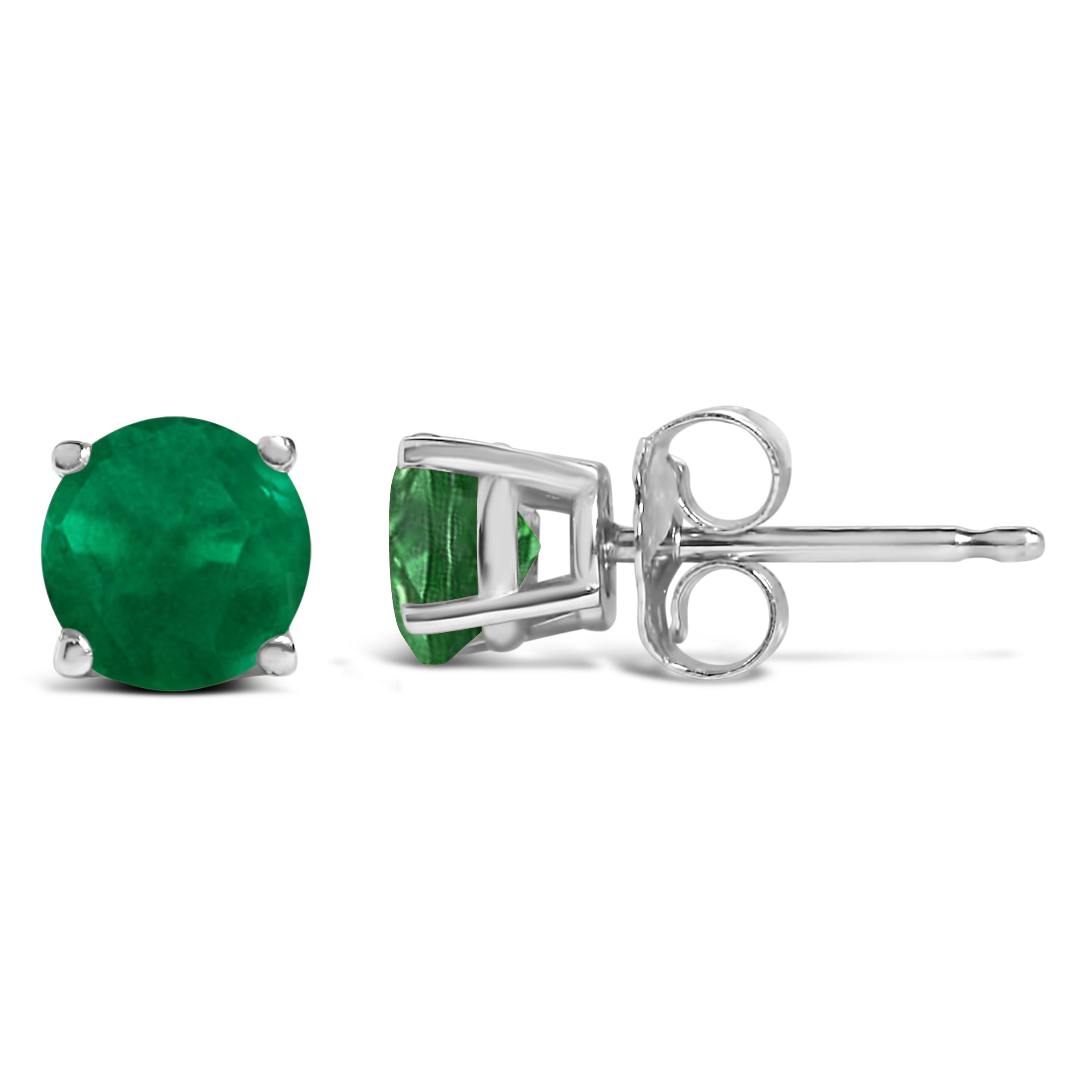 14K White Gold 5X5MM Round Green Emerald Solitaire Stud Earrings