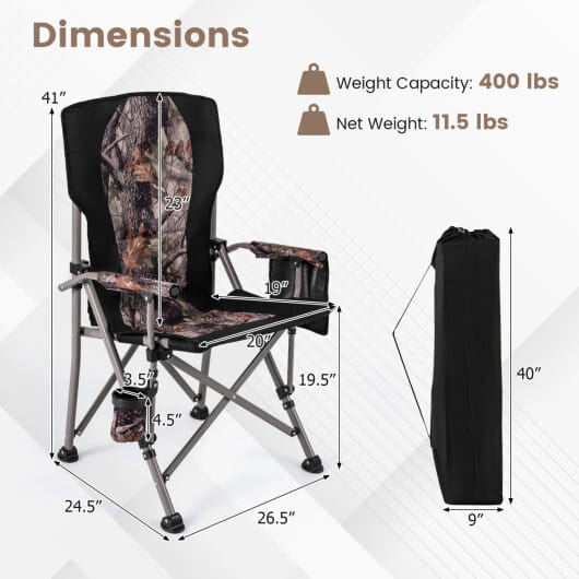 Portable Camping Chair with 400 LBS Metal Frame and Anti-Slip Feet