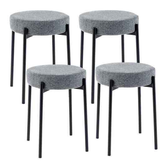 Costway Bar Stools Set of 4 Upholstered Kitchen Stools with Foot Pads-Light Gray - Color: Light Gray