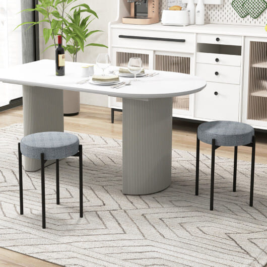 Costway Bar Stools Set of 4 Upholstered Kitchen Stools with Foot Pads-Light Gray - Color: Light Gray