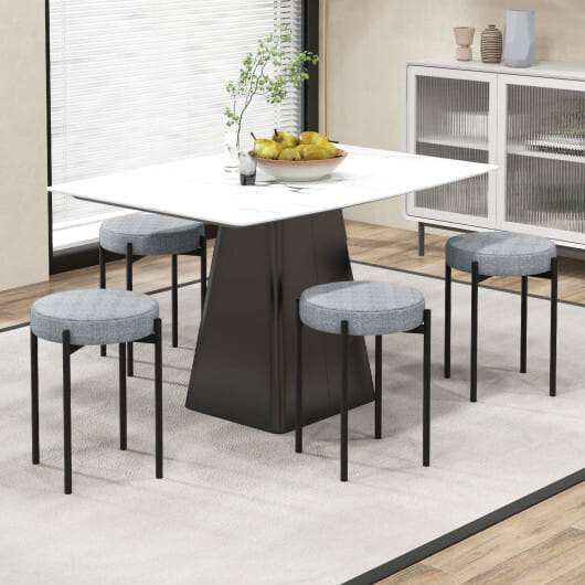 Costway Bar Stools Set of 4 Upholstered Kitchen Stools with Foot Pads-Light Gray - Color: Light Gray