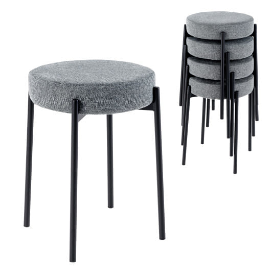 Costway Bar Stools Set of 4 Upholstered Kitchen Stools with Foot Pads-Light Gray - Color: Light Gray