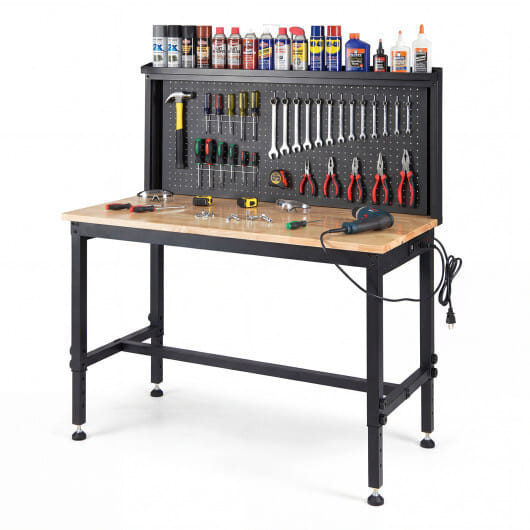 48 Inch Heavy Duty Workbench with AC/USB Outlets and Pegboard-Natural - Color: Natural