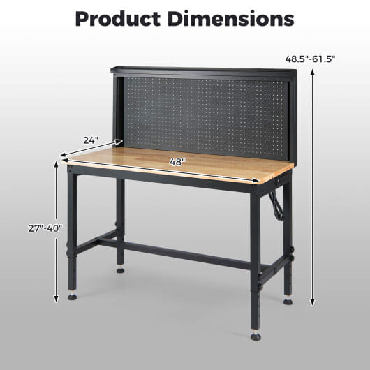 48 Inch Heavy Duty Workbench with AC/USB Outlets and Pegboard-Natural - Color: Natural