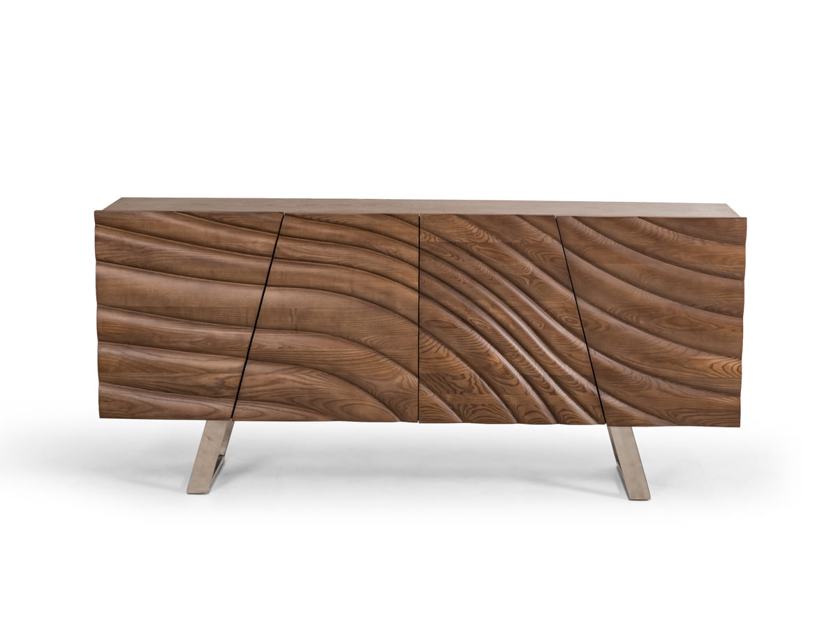 71" Natural Brown Solid Wood Sideboard with Four Doors