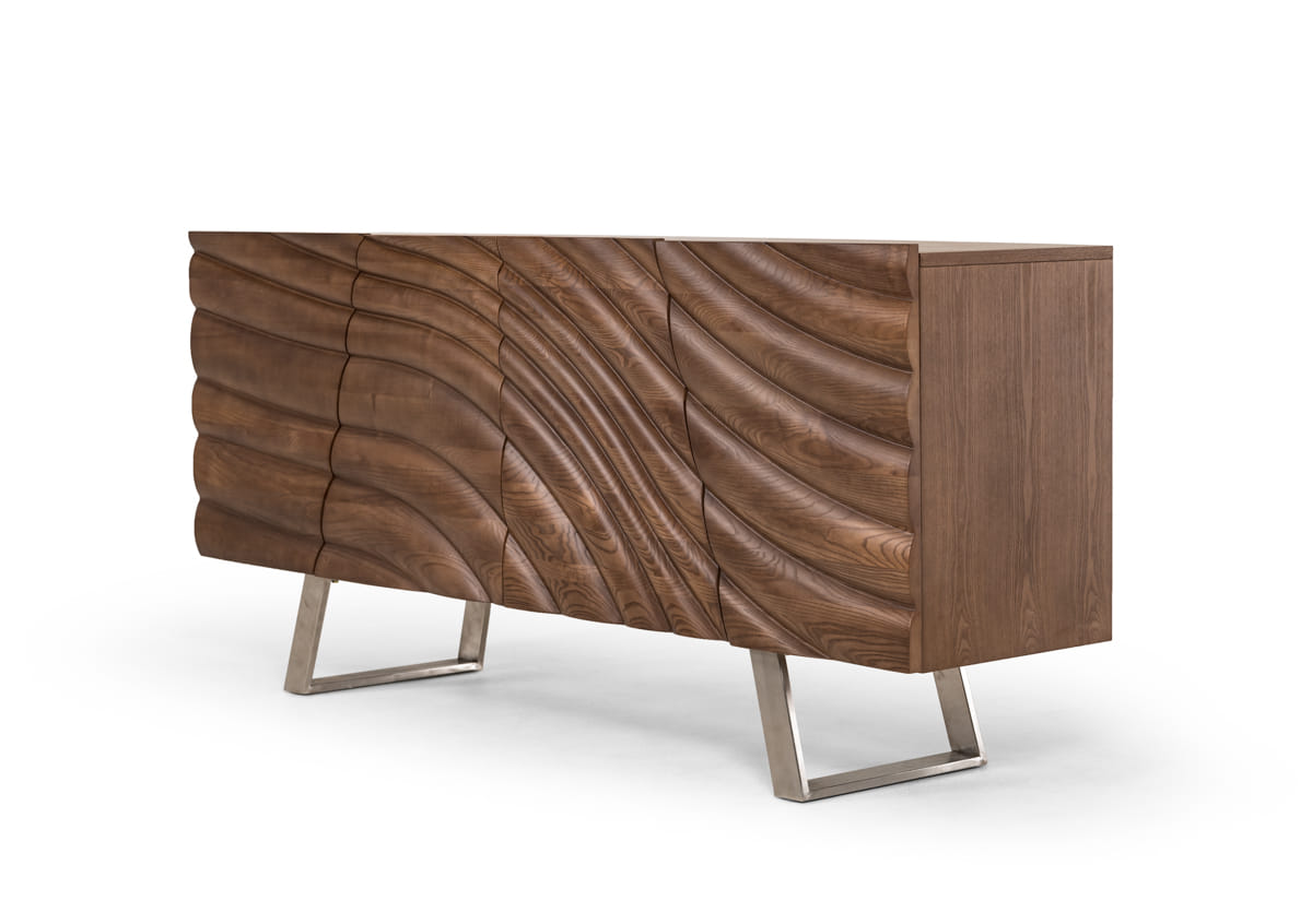 71" Natural Brown Solid Wood Sideboard with Four Doors